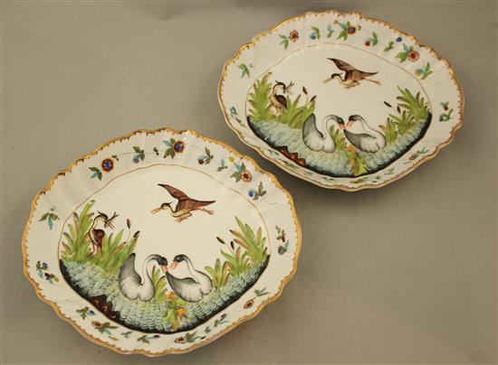 A pair of Capo di Monte style lozenge shaped dishes, probably Richard Ginori, late 19th century, 26cm